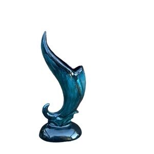 BLUE Mountain Pottery Blue Green Glaze Mini Vase Asymmetrical Style Felt Bottom